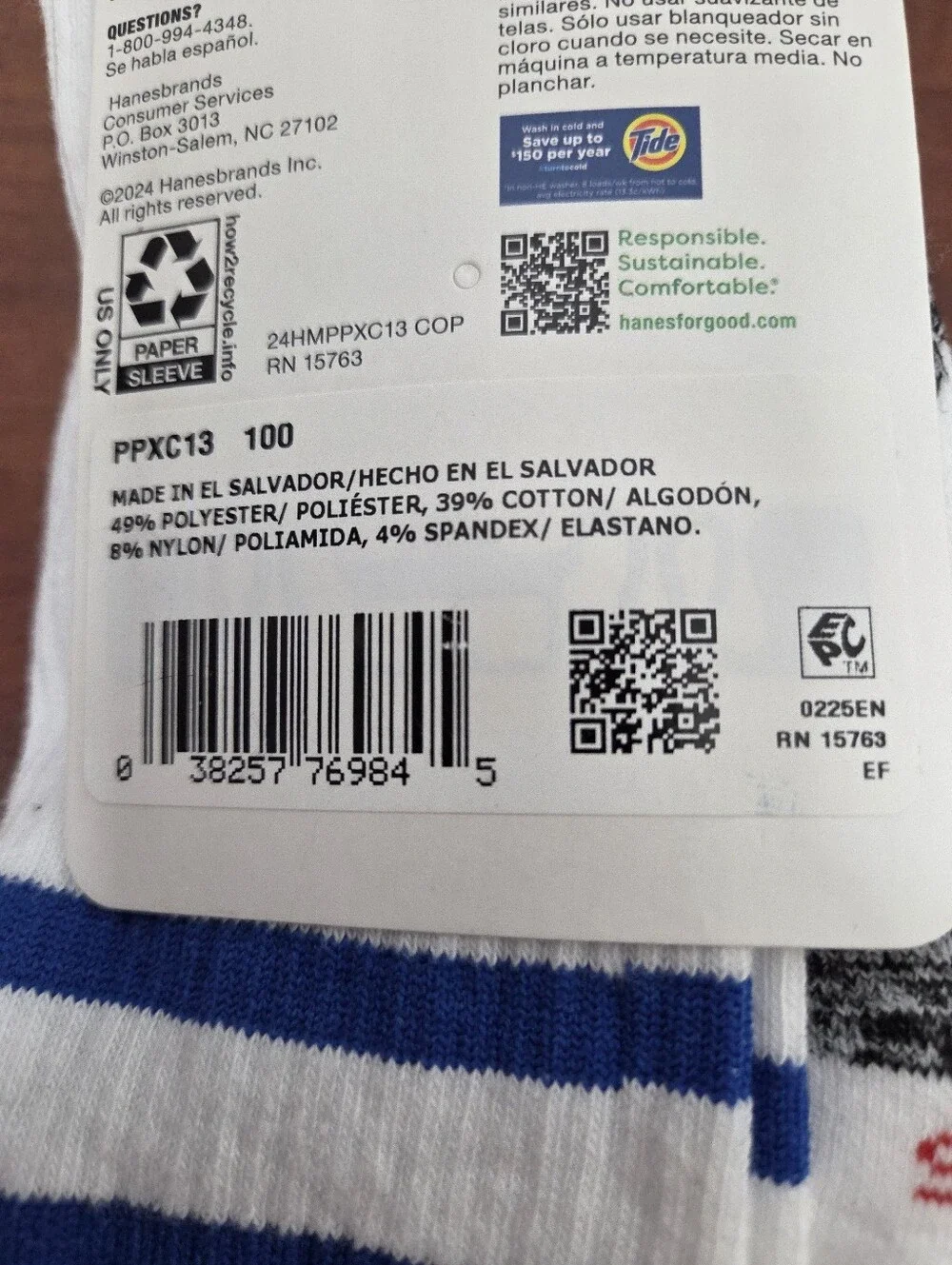 Hanes Premium White Crew Athletic Socks with Blue Stripes - 3 Pack Nwt